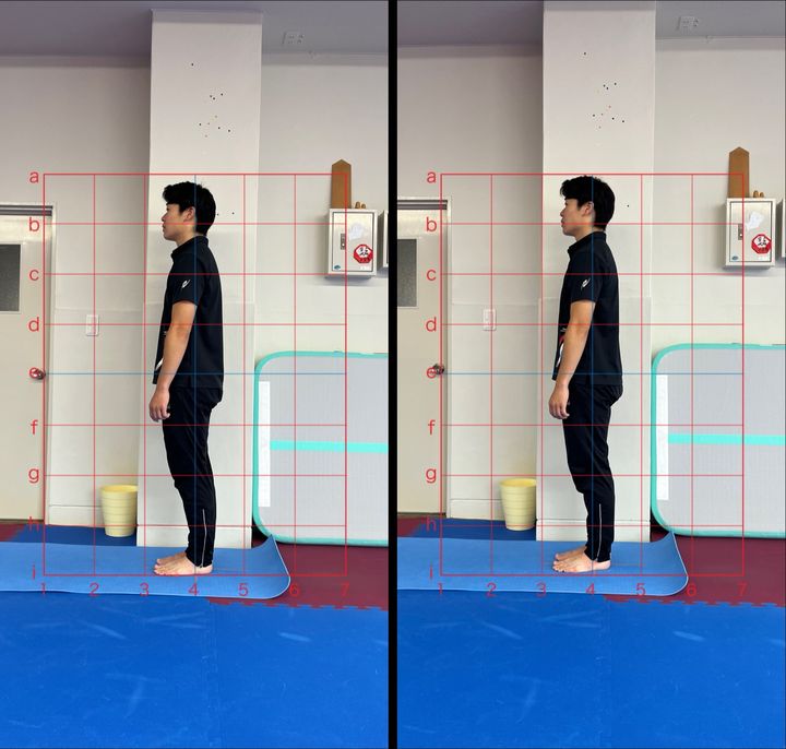 TAIJIKU体操の実践前後の立ち姿勢を比較した写真